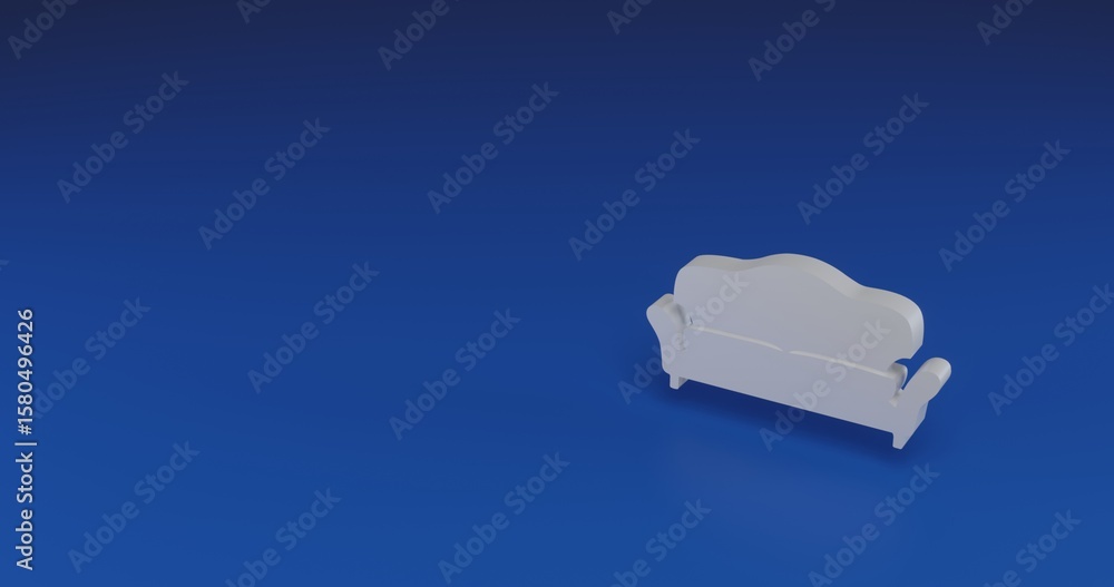 Poster isolated realistic white sofa symbol with shadow. located on the right side of the scene. 3d illustr