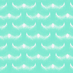 Photo of a repeating pattern of abstract white shapes on a mint green background