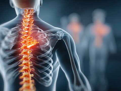 Human Spine Anatomy: A detailed medical illustration showcasing the complexity of the human spinal structure, highlighting vertebrae and bone health, conveying vital anatomy.