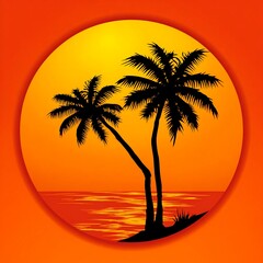 Eine Shilloette von Palmen bei einem tropischen Sonnenuntergang