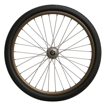 Bicycle wheel with metal spokes isolated on transparent background