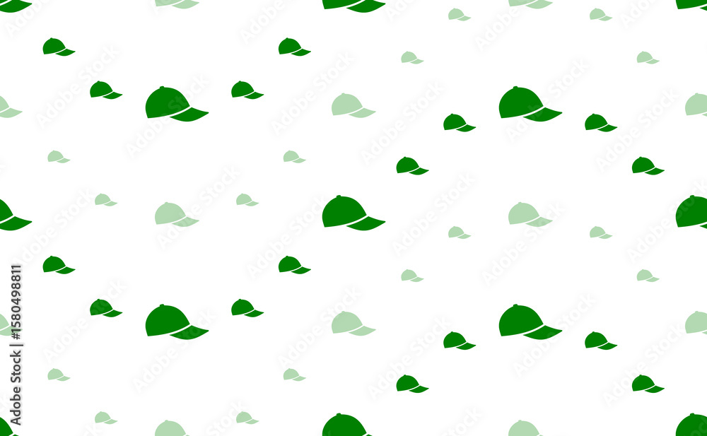 Poster seamless pattern of large and small green baseball cap symbols. the elements are arranged in a wavy.