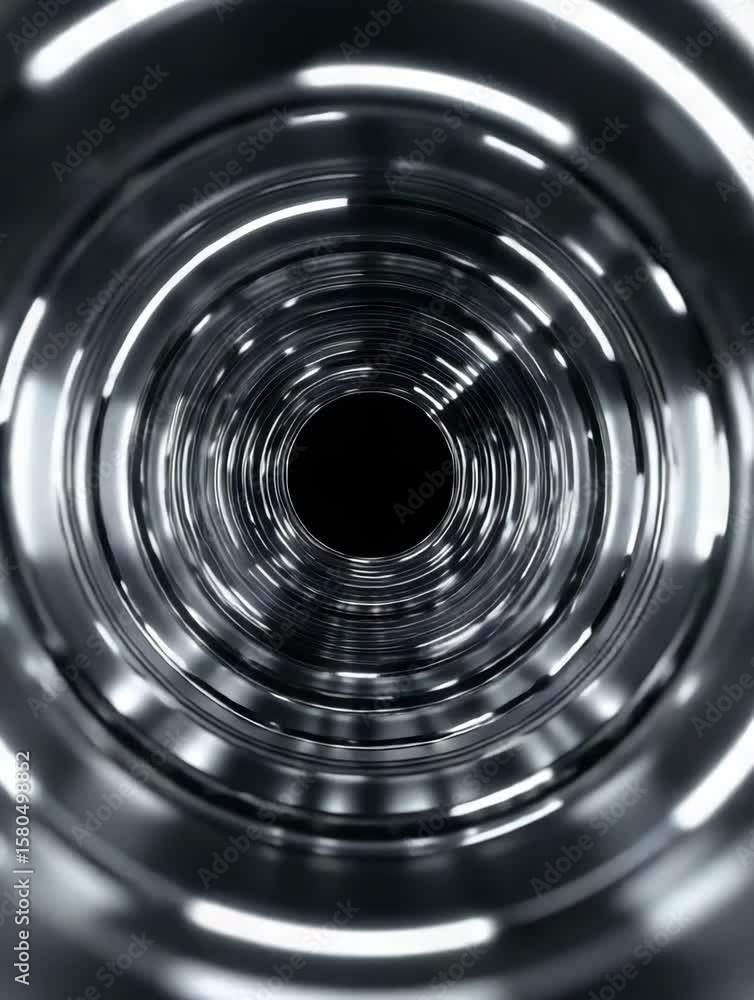 Aufkleber mesmerizing metallic tunnel showcases reflective surfaces and glowing lights, creating sense of dept