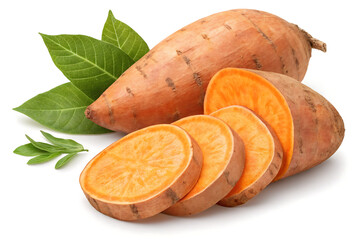 Vibrant Sweet Potatoes isolated on white background.