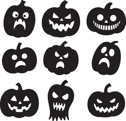 Halloween pumpkin icons set. Eerie Spooky Pumpkin Silhouette Halloween