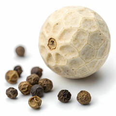 Fototapeta premium Whole white peppercorns have a milder, earthy flavor compared to black pepper