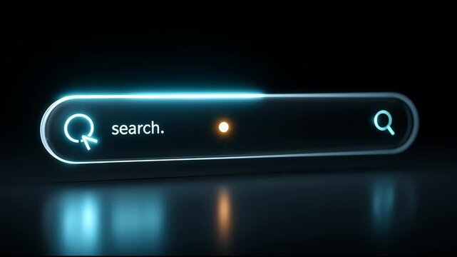 Screenshot graphic of a UI design with focus on an active search field, cursor blinking, minimalist user interface,