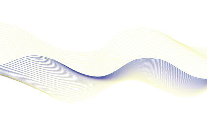 Blue and Yellow Abstract Wave Background. Smooth Gradient Lines on White