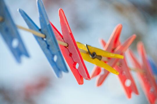 Clothes pegs on a line
