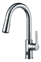 A touchless kitchen faucet with motion sensor technology for hands-free operation in a modern apartment.