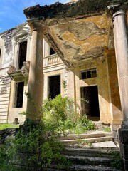 Entsrance Abandoned soviet house hospital in the mountains Georgia