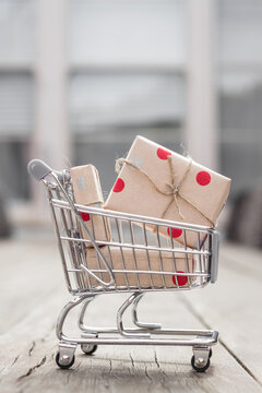 Christmas concept, gifts in a trolley