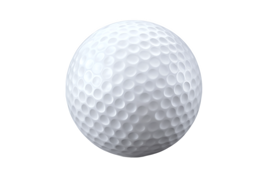 White golf ball isolated on white transparent background.