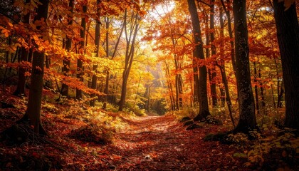 Obraz premium Autumn forest with colorful leaves in morning light