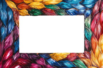 Colorful braided frame with vibrant texture, isolated on transparent cutout background