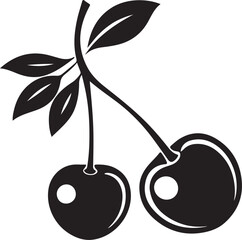 Two fresh red cherries with green leaves isolated on white background