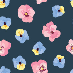 Floral seamless pattern. Pink and Blue Pansies. Design for fabric, textile, wallpaper, packaging	