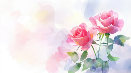 Fototapeta premium Delicate watercolor roses in soft pink hues, symbolizing love and beauty, create serene and romantic atmosphere