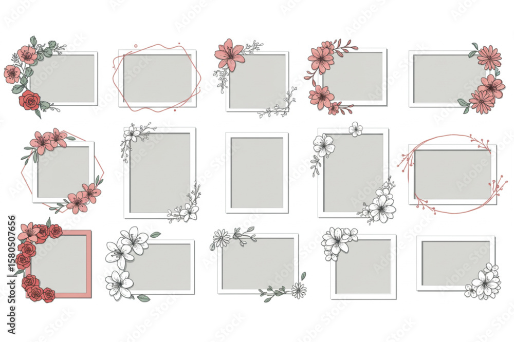 Fototapete floral frames templates adorned with flowers, ideal for spring greetings or artistic presentation gr