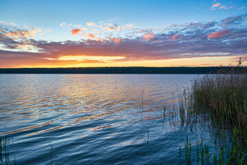 Fiery Lake Sunset with Brilliant Sky Colors