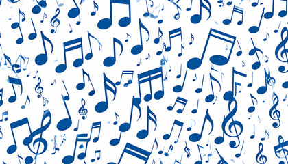 Blue Musical Notes Seamless Pattern on White Background