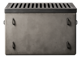 Rectangular drainage well made of reinforced concrete, ideal for urban apartment complexes to channel excess water.