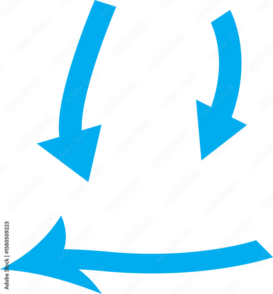 Poster three blue curved arrows pointing in a circular motion on a white background