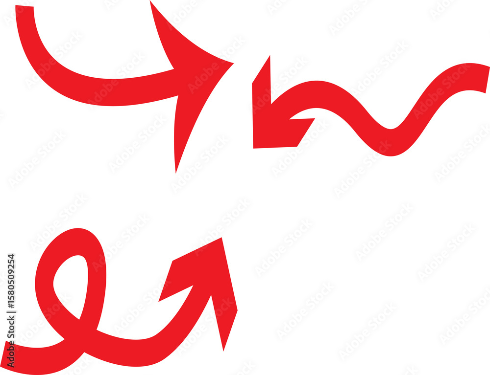 Poster collection of three dynamic red arrows pointing in different directions on a white background