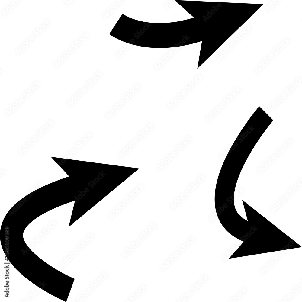 Poster three curved black arrows pointing in a circular direction on a white background