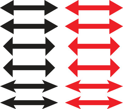 Black or red bidirectional arrow icon. Bidirectional, both left and right arrow icon vector illustration.