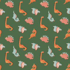 Cartoon Dinosaur Pattern Illustration. Design for fabric, textile, wallpaper, packaging