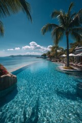 Tranquil Blue Infinity Pool Overlooking Tropical Beach