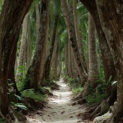 Sunlit Sandy Path Through Lush Green Forest