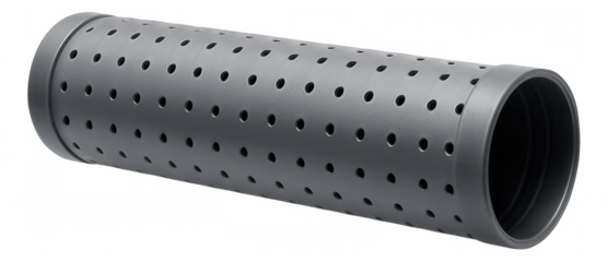 Perforated plastic pipe applied in residential French drain systems to manage groundwater and prevent basement flooding.