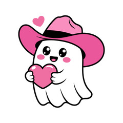 Cute Cowboy Ghost Holding Heart Illustration
