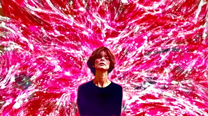 Creative visual expression with a person surrounded by vibrant abstract colors