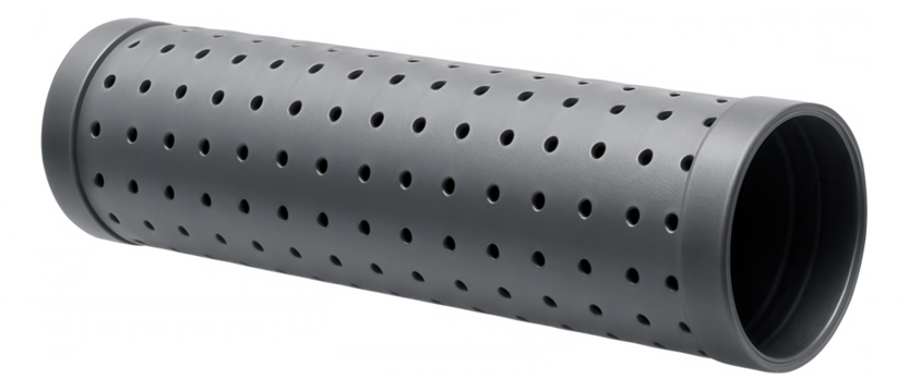 Perforated plastic pipe applied in residential French drain systems to manage groundwater and prevent basement flooding.