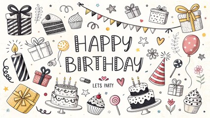 Happy Birthday Celebration Sketch Illustration