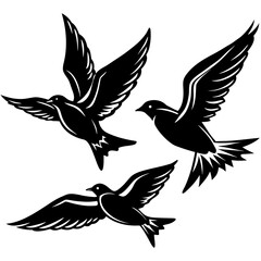 Obraz premium Three elegant birds in mid flight silhouette design