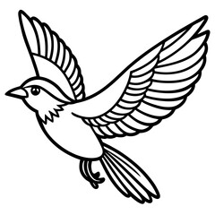 Obraz premium A detailed black and white outline drawing of a bird in flight silhouette