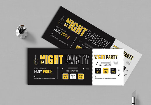 DJ Night Party Ticket Elegant Editable Event Pass Template Layout