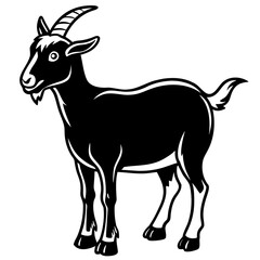 Obraz premium A black goat standing proudly with curved horns silhouette