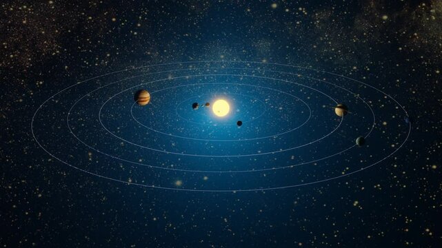 Solar system with eight planets and their orbits - 3D illustration