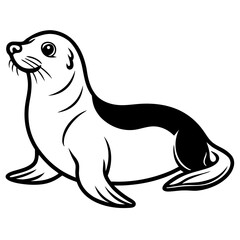 Cute cartoon seal with black and white silhouette