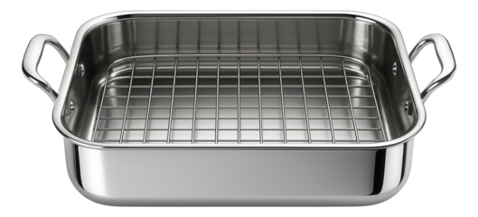 An extra-large roasting pan with a wire rack insert, suitable for preparing a large family meal in a spacious house kitchen.