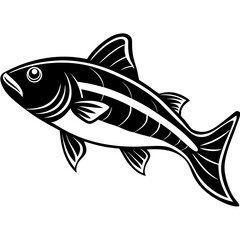 Fototapeta premium Stylized black and white fish silhouette with detailed fins and stripes