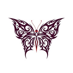 Stylized purple tribal butterfly design featuring bold symmetrical lightning-shaped wings on a clean white background, ideal for tattoos, logos, digital graphics, and decor