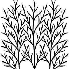 Obraz premium Abstract black tree branches with delicate leaves silhouette