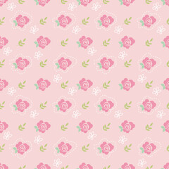 A sweet seamless design of miniature pink roses and white blossoms on pastel pink, great for stationery and kids' patterns.