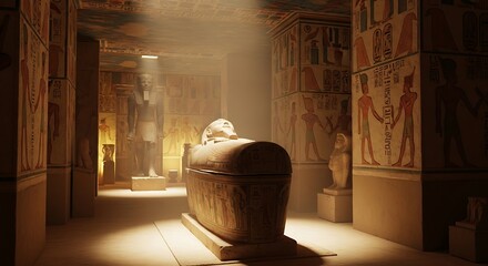 Ancient Egyptian tomb with sarcophagus inside